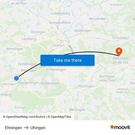 Ehningen to Uhingen map