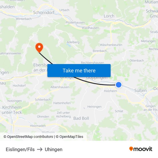 Eislingen/Fils to Uhingen map