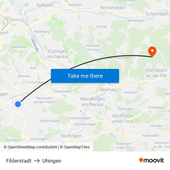 Filderstadt to Uhingen map