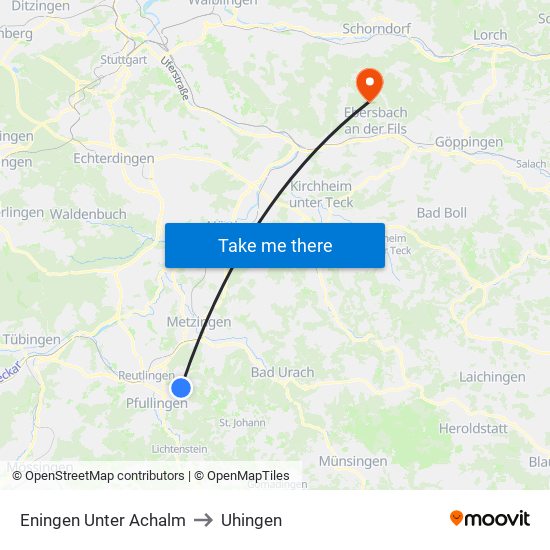 Eningen Unter Achalm to Uhingen map