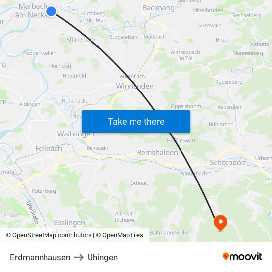 Erdmannhausen to Uhingen map