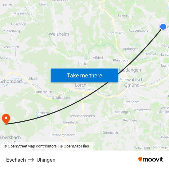 Eschach to Uhingen map