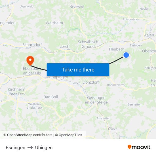 Essingen to Uhingen map