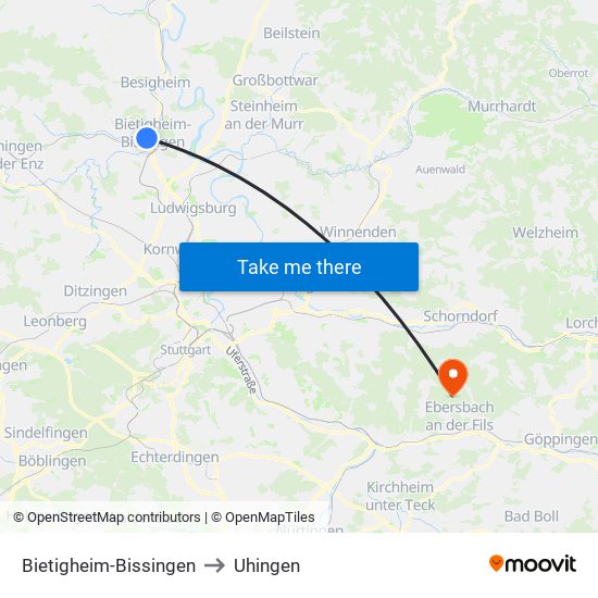 Bietigheim-Bissingen to Uhingen map