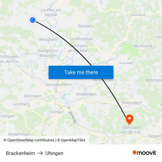 Brackenheim to Uhingen map