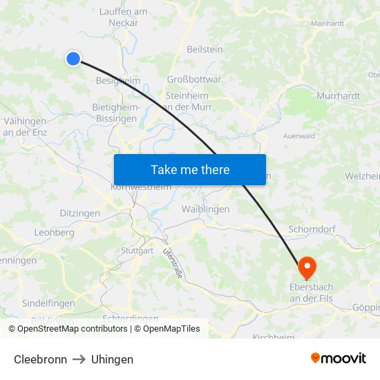 Cleebronn to Uhingen map