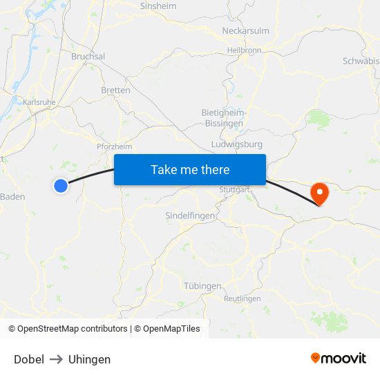 Dobel to Uhingen map