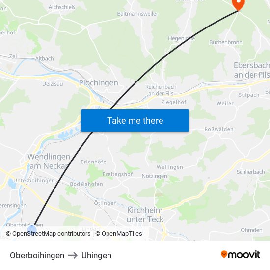 Oberboihingen to Uhingen map