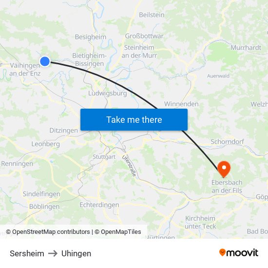 Sersheim to Uhingen map