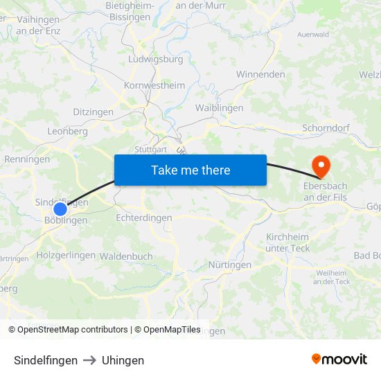 Sindelfingen to Uhingen map