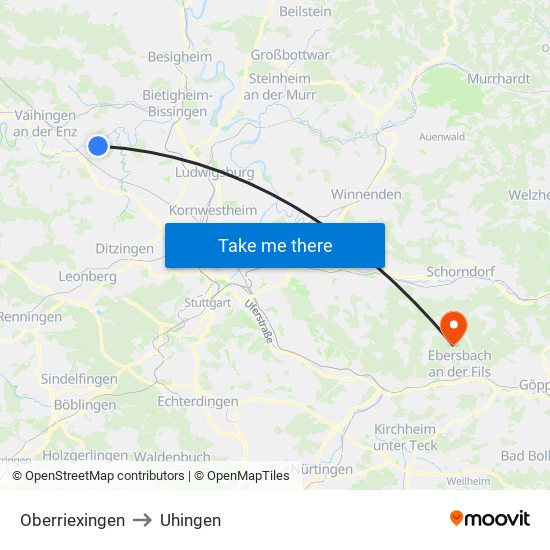 Oberriexingen to Uhingen map