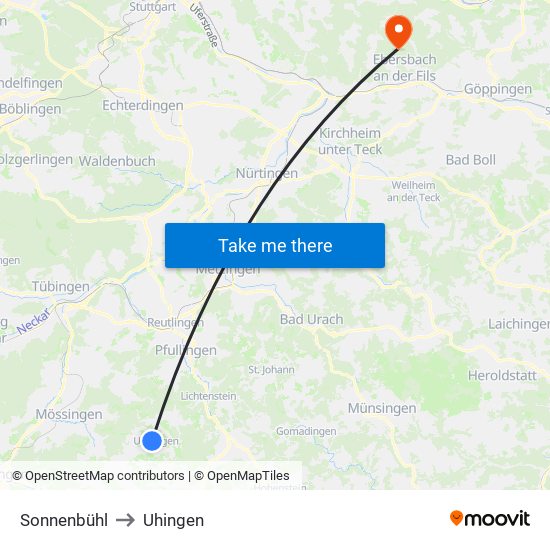 Sonnenbühl to Uhingen map