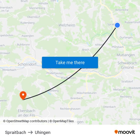 Spraitbach to Uhingen map