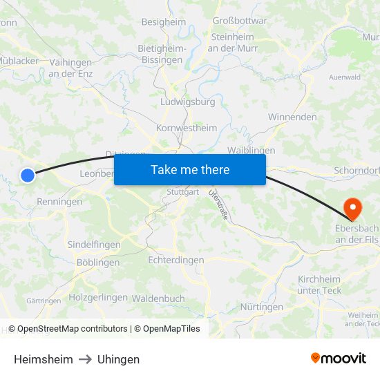 Heimsheim to Uhingen map