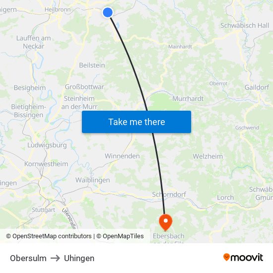 Obersulm to Uhingen map