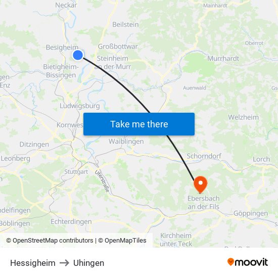 Hessigheim to Uhingen map