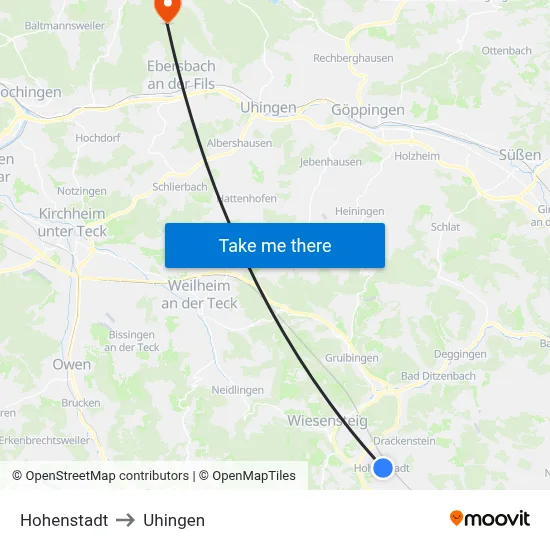 Hohenstadt to Uhingen map