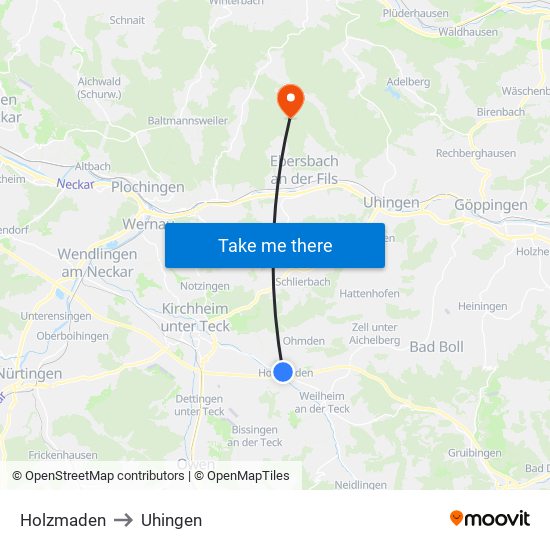 Holzmaden to Uhingen map