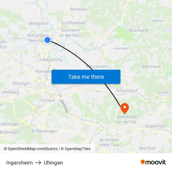 Ingersheim to Uhingen map
