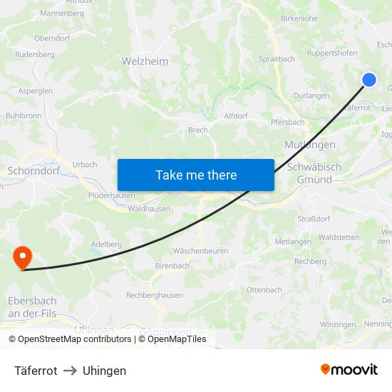 Täferrot to Uhingen map