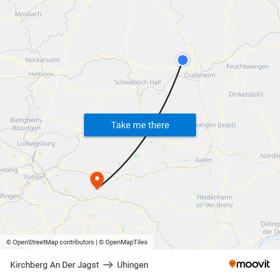 Kirchberg An Der Jagst to Uhingen map