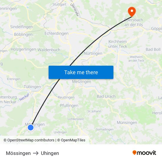 Mössingen to Uhingen map