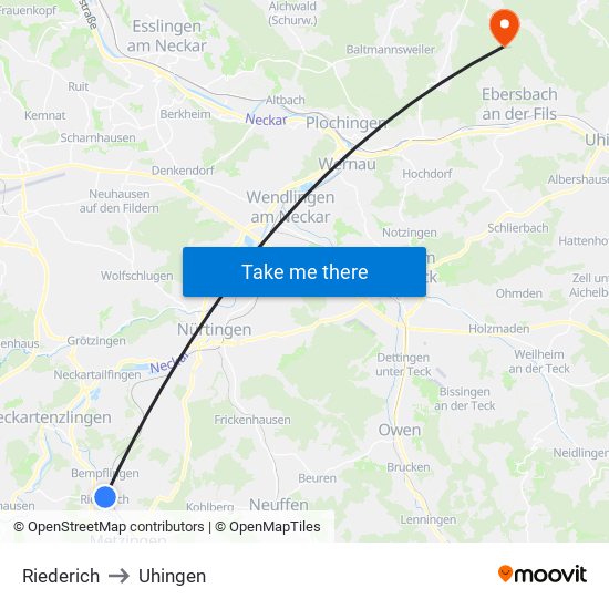 Riederich to Uhingen map