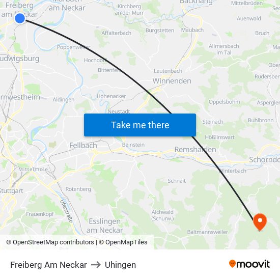 Freiberg Am Neckar to Uhingen map