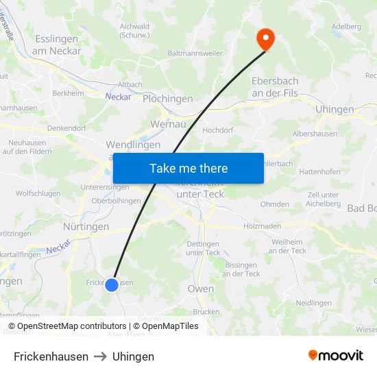 Frickenhausen to Uhingen map