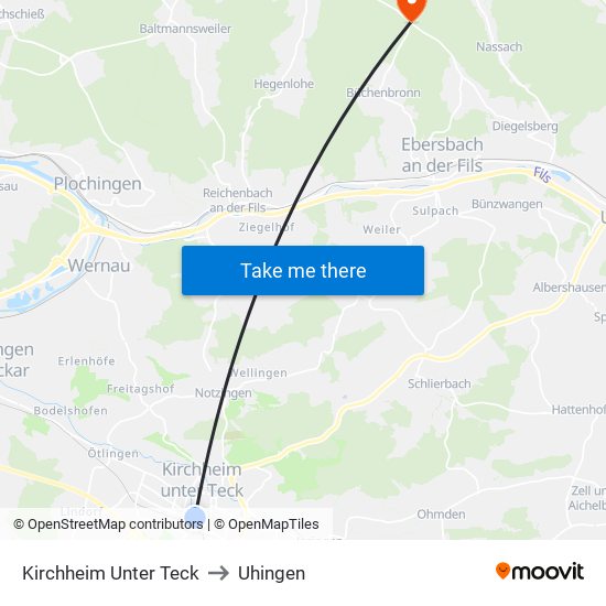 Kirchheim Unter Teck to Uhingen map