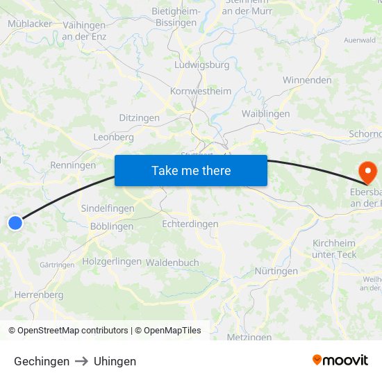 Gechingen to Uhingen map