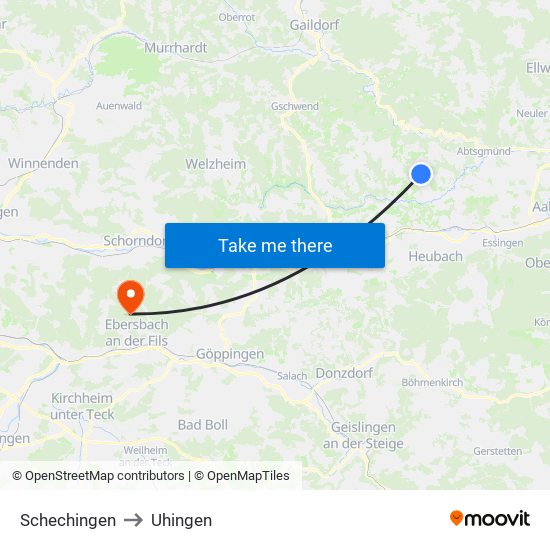 Schechingen to Uhingen map