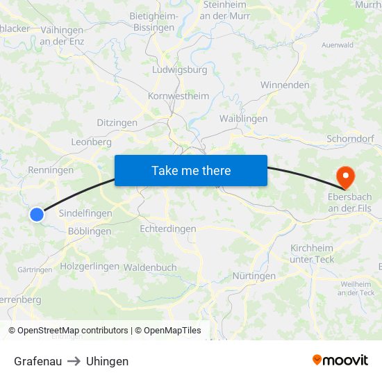 Grafenau to Uhingen map