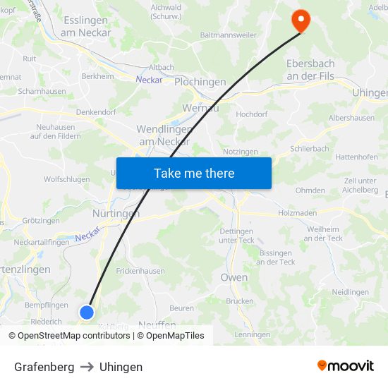 Grafenberg to Uhingen map