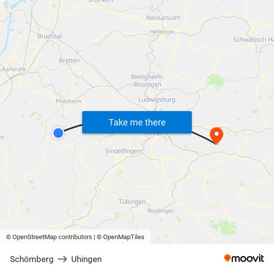 Schömberg to Uhingen map