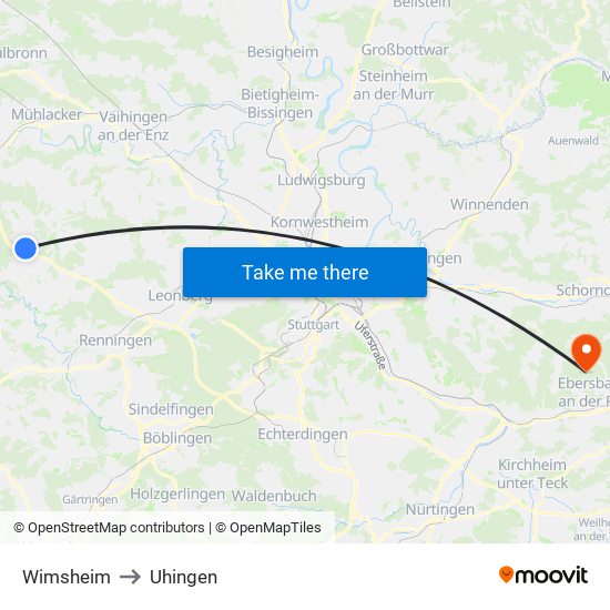 Wimsheim to Uhingen map