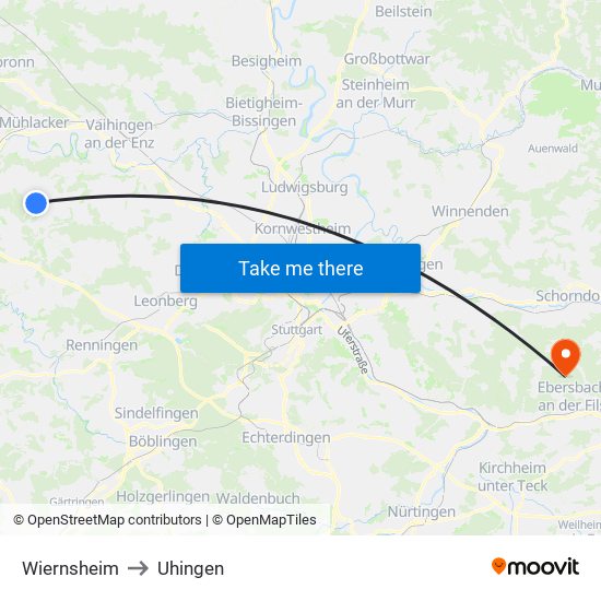 Wiernsheim to Uhingen map