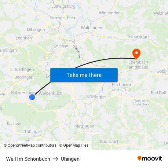 Weil Im Schönbuch to Uhingen map