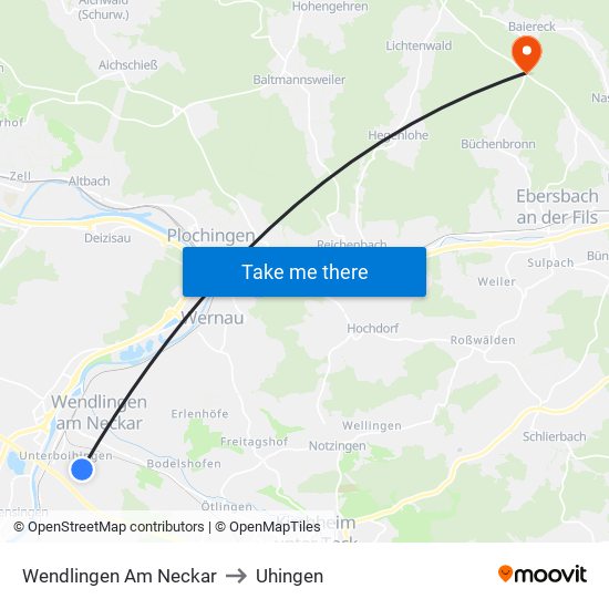 Wendlingen Am Neckar to Uhingen map