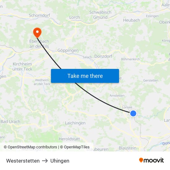 Westerstetten to Uhingen map