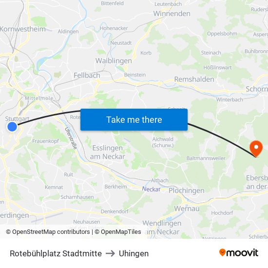 Rotebühlplatz Stadtmitte to Uhingen map