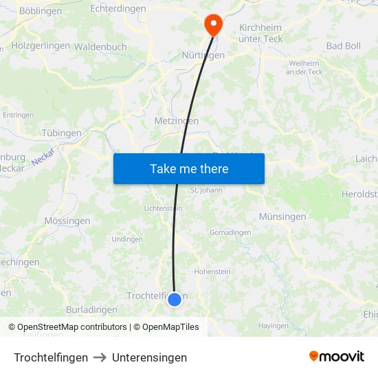 Trochtelfingen to Unterensingen map