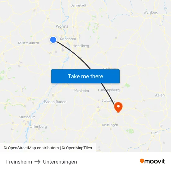 Freinsheim to Unterensingen map