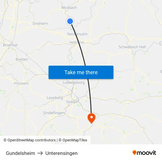 Gundelsheim to Unterensingen map