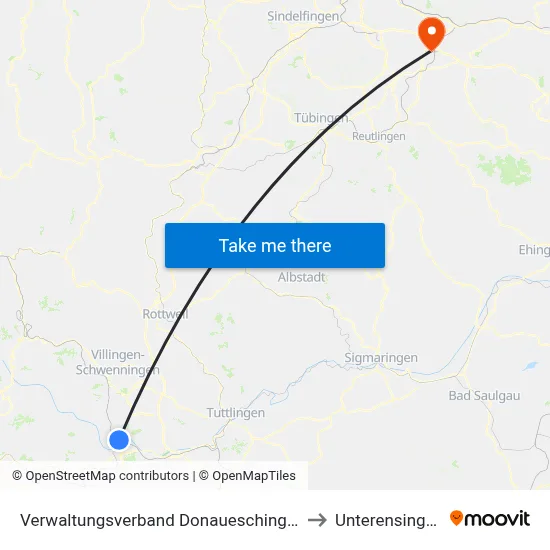 Verwaltungsverband Donaueschingen to Unterensingen map