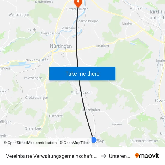 Vereinbarte Verwaltungsgemeinschaft Der Stadt Neuffen to Unterensingen map
