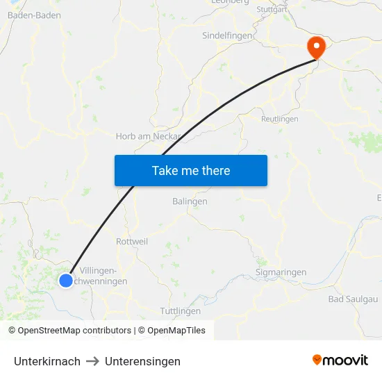 Unterkirnach to Unterensingen map