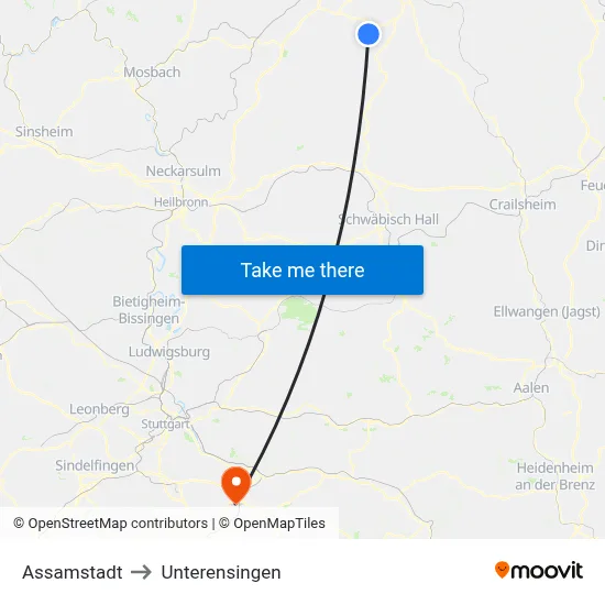 Assamstadt to Unterensingen map