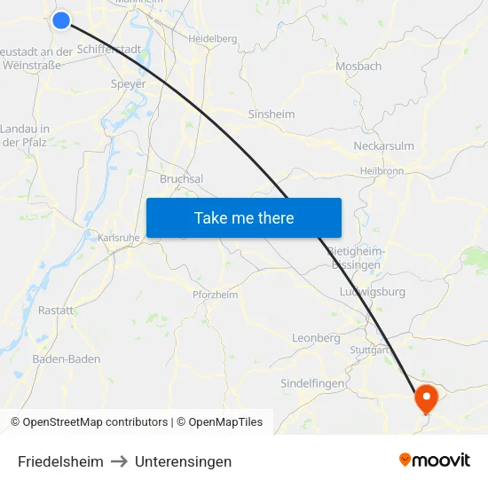 Friedelsheim to Unterensingen map