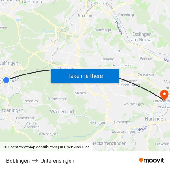 Böblingen to Unterensingen map